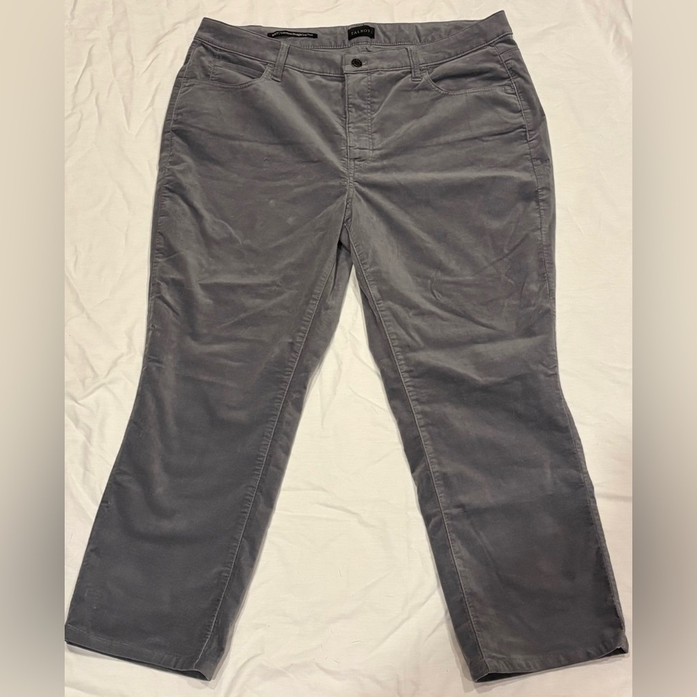 Talbots High Waist Straight Leg Velvet Pants Sz 16w Plus Grey 5 Pocket